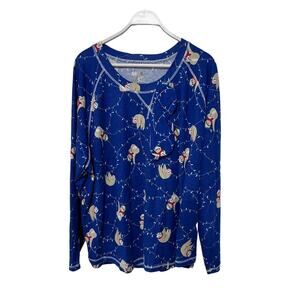 MUK LUKS PRINTED PAJAMA LOUNGE TOP ONLY CHRISTMAS SLOTHS BLUE WOMENS 3X